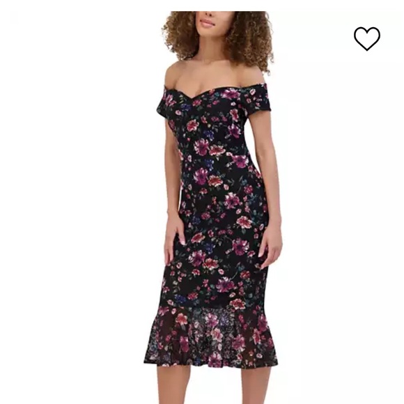 GUESS Off the Shoulder Midi Floral Dress NWT - Picture 3 of 4